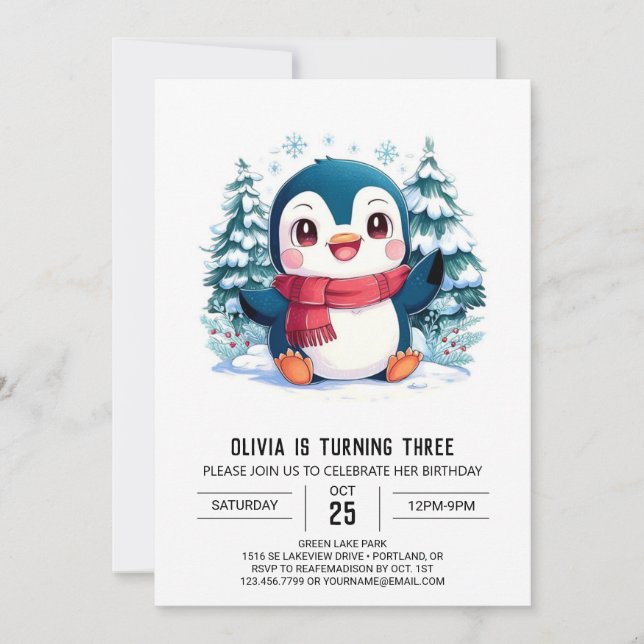 Convites Aniversário digital pinguim Bonito místico (Frente)