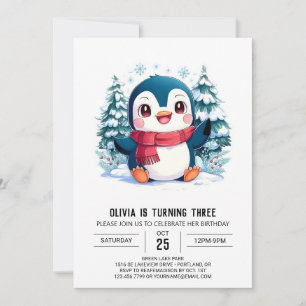 Convites Aniversário digital pinguim Bonito místico