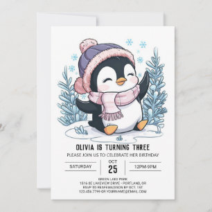 Convites Aniversário digital pinguim-colorido encantador