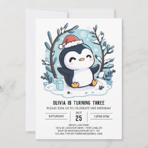 Convites Aniversário Digital Pinguim Encantador de Neve