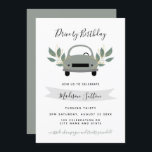 Convites Aniversário dirige de carro com folhagem verde<br><div class="desc">Convite para aniversário de apresentação de aniversário de folhagem verde</div>