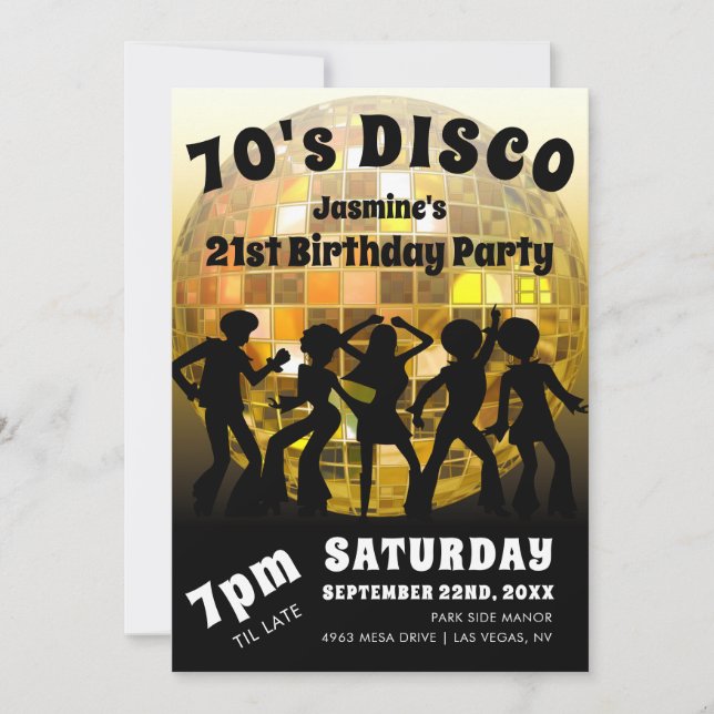 Convites Aniversário Disco dos Anos 70 | Bola de Purpurina  (Frente)