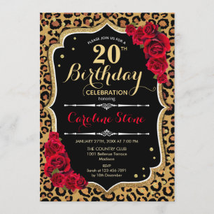 Convites Aniversário do 20 - Impressão do Rosa vermelha L