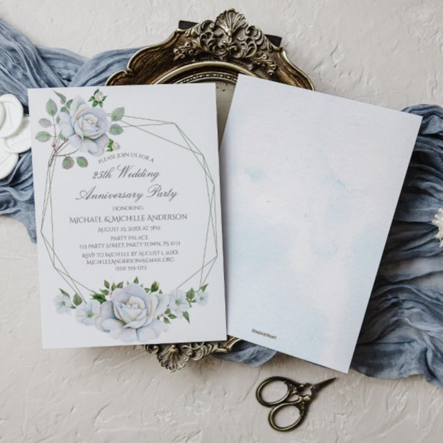 Convites Aniversário do 25 de Aquarela Geométrica Branca Fl (Criador carregado)