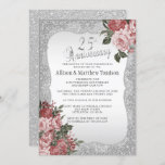 Convites Aniversário do 25 Silver Glitter | BUQUÊ<br><div class="desc">25 Silver Glitter Convites de festas de Aniversário de Casamento de Glitter prontos para você personalizar. Apresentado em um falso design de fundo cintilante prateado com um quadro de ornamentado prateado e lindas flores cor-de-rosa. ⭐ Este produto é 100% personalizável. Gráficos e/ou texto podem ser adicionados, excluídos, movidos, redimensionados, mudados,...</div>