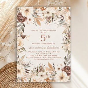 Convites Aniversário do 5 de Boho Floral de Cream Watercolo