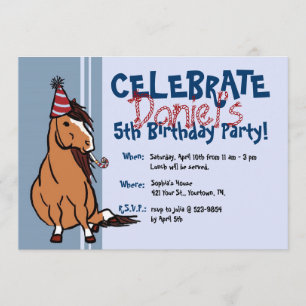 Convites Aniversário do 5 do Blue Party Pony Boys