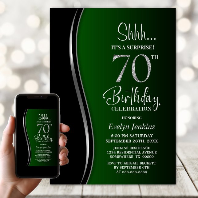 Convites Aniversário do 70 da Surpresa Verde Negra (Criador carregado)