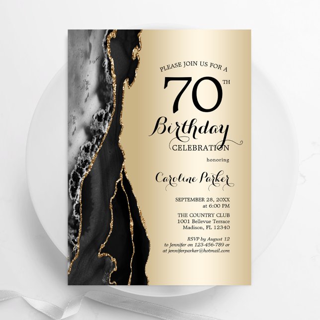 Convites Aniversário do 70 de Agate Preto Dourado (Criador carregado)