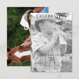 Convites Aniversário do 70 de Foto Duplo Jovem/Antigo