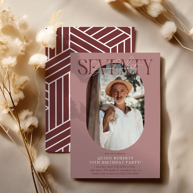 Convites Aniversário do 70 de Foto e Assinatura Moderno Ova (Criador carregado)