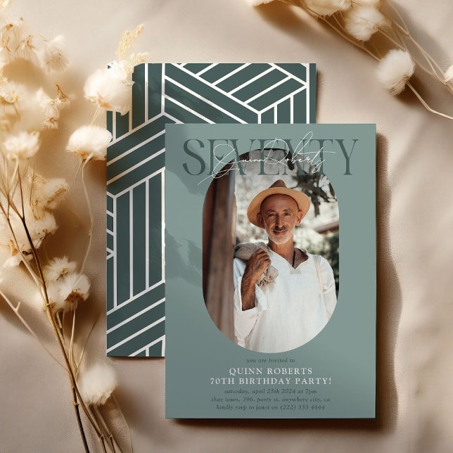 Convites Aniversário do 70 de Foto e Assinatura Moderno Ova (Criador carregado)