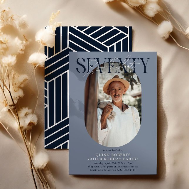 Convites Aniversário do 70 de Foto e Assinatura Moderno Ova (Criador carregado)