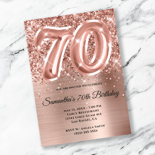 Convites Aniversário do 70 de Glittery Dourado Glam Rosa