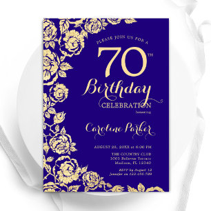 Convites Aniversário do 70 de Rosas Douradas Elegantes