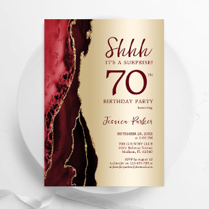 Convites Aniversário do 70 de Surpresa Dourado Burgundy Red