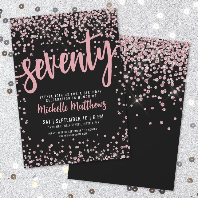 Convites Aniversário do 70 Dourado Elegante (Elegant Rose Gold 70th Birthday Invitation)