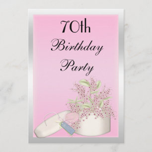 Convites Aniversário do 70 Floral Rosa e Prata