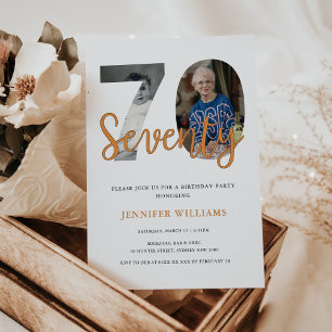 Convites Aniversário do 70 moderno com 2 fotos, então e ago