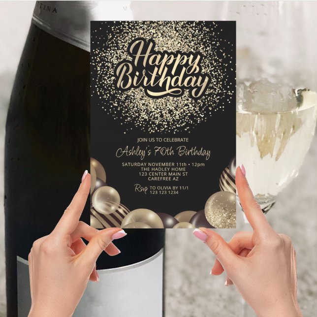 Convites Aniversário do 70 preto e Dourado (Criador carregado)