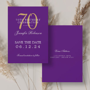 Convites Aniversário do 70 Roxo Dourado Salvar a Data