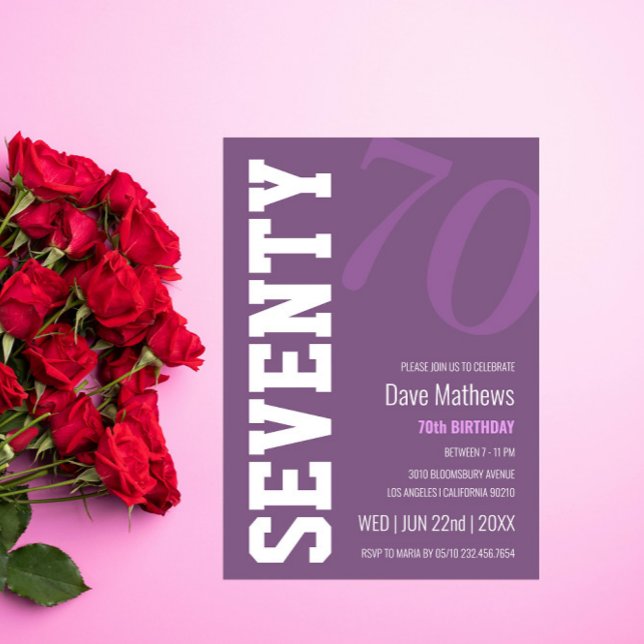 Convites Aniversário do 70 Roxo Moderno (Criador carregado)