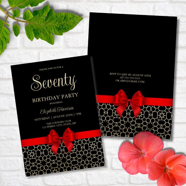 Convites Aniversário do 70 Vermelho Geométrico do Dourado E (Criador carregado)