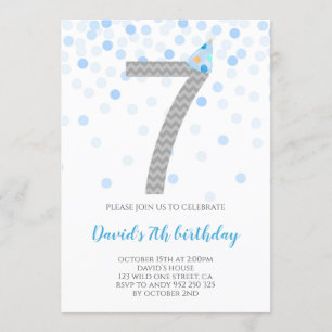 Convites Aniversário do 7 da Festa de Confetti Azul