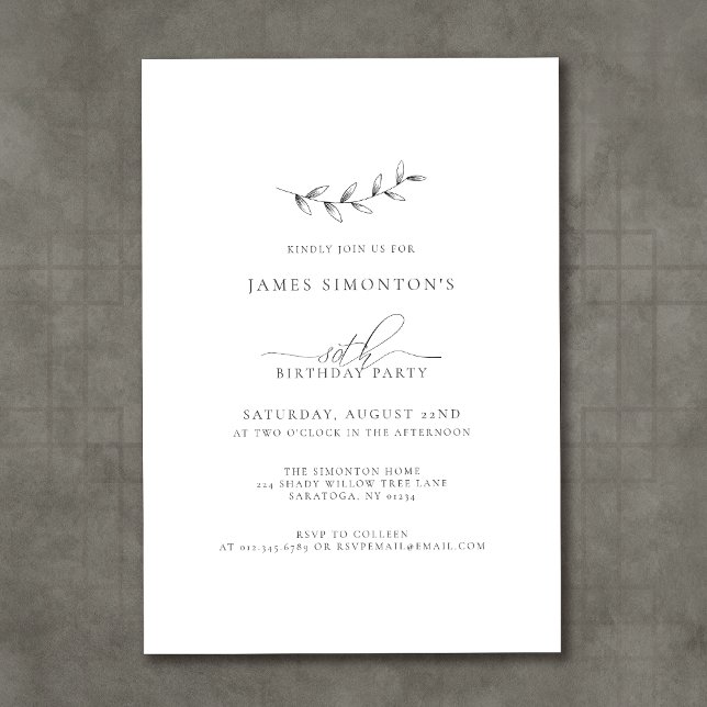 Convites Aniversário do 80 Botânico Elegante Simples (Criador carregado)