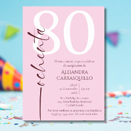 Convites Aniversário do 80 branco-rosa-chic minimalista esp