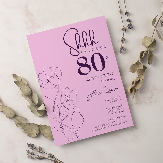 Convites Aniversário do 80 da Surpresa Rosa Floral (Criador carregado)