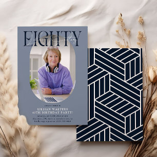 Convites Aniversário do 80 de Foto e Assinatura Moderno Ova