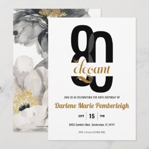 Convites Aniversário do 80 Dourado Negro Oitavo e Elegante