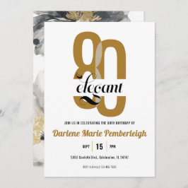 Convites Aniversário do 80 Floral Negro Dourado e elegante