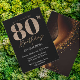Convites Aniversário do 80 Glitter Preto e Dourado
