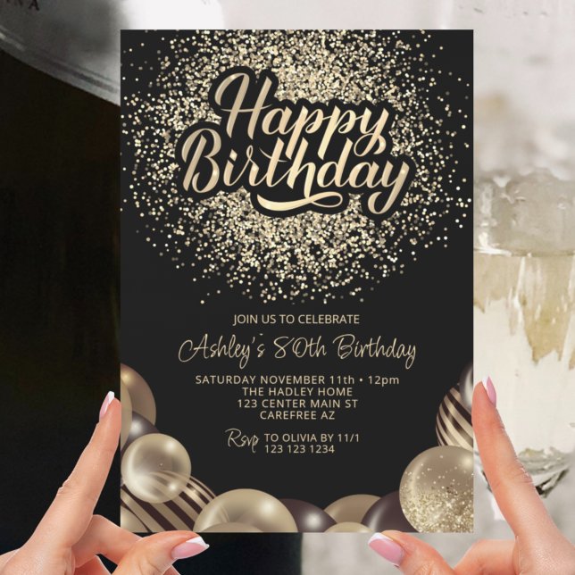 Convites Aniversário do 80 preto e Dourado (Criador carregado)