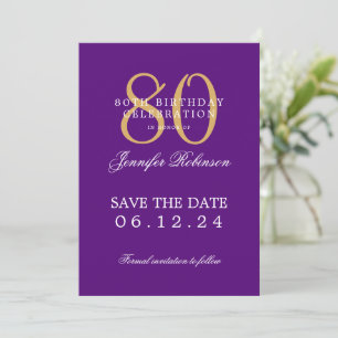 Convites Aniversário do 80 Roxo Dourado Salvar a Data