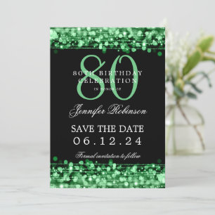 Convites Aniversário do 80 Verde Salve a Data com Detalhes