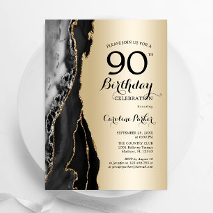 Convites Aniversário do 90 de Agate Preto Dourado