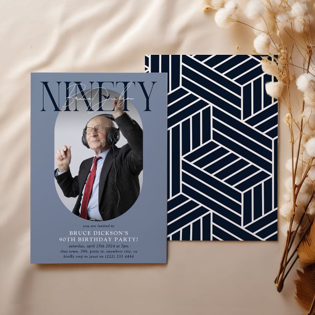 Convites Aniversário do 90 de Foto e Assinatura Moderno Ova (Criador carregado)