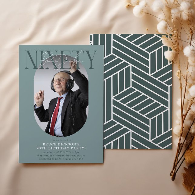 Convites Aniversário do 90 de Foto e Assinatura Moderno Ova (Criador carregado)