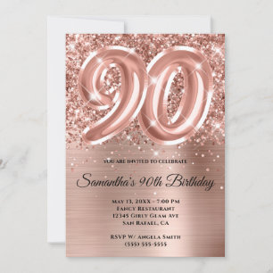 Convites Aniversário do 90 de Glittery Dourado Glam Rosa