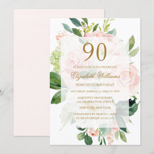 Convites Aniversário do 90 de Sangue de Pêssego Elegante
