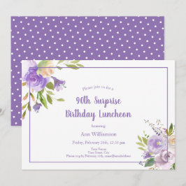 Convites Aniversário do 90 Floral Purple da Aquarela