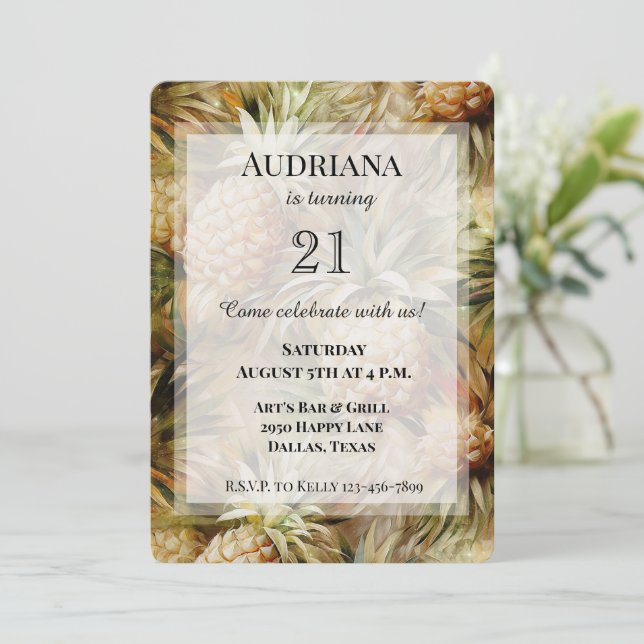 Convites Aniversário do Abacaxi Tropical Chic (Em pé/Frente)