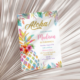 Convites Aniversário do Abacaxi Tropical Luau Watercolor