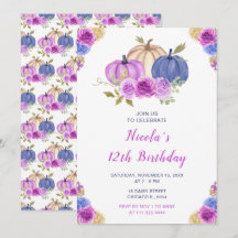 Aniversário do Abóbora Floral Azul-Roxo e Marinho