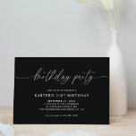 Convites Aniversário do Adulto Branco Preto com Script Míni<br><div class="desc">Convite de Aniversário para Adultos Brancos Pretos com Script Mínimo Simples</div>