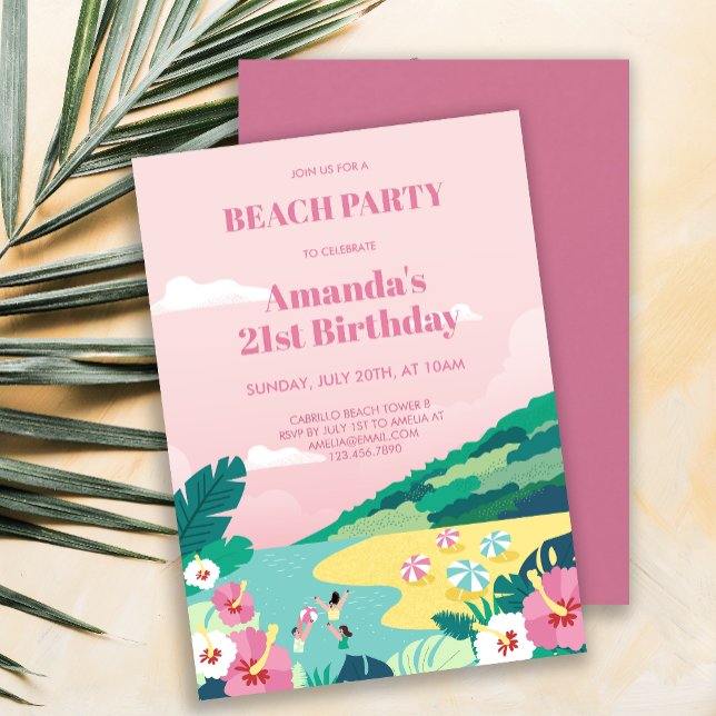 Convites Aniversário do Adulto do Partido Tropical de Praia (Summer Tropical Beach Party Adult Birthday Invitation)