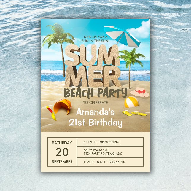 Convites Aniversário do Adulto do Partido Tropical de Praia (Summer Tropical Beach Party Adult Birthday Invitation)